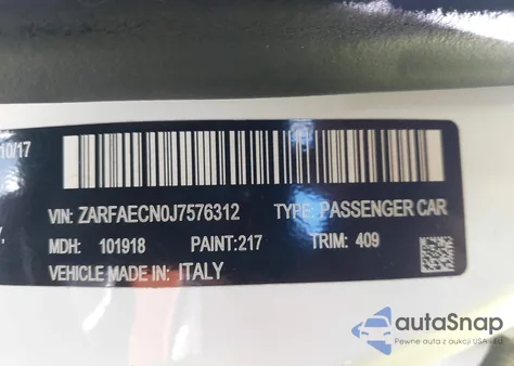 2018 Alfa Romeo Giulia Ti Rwd z USA, uszkodzony, nr VIN ZARFAECN0J7576312